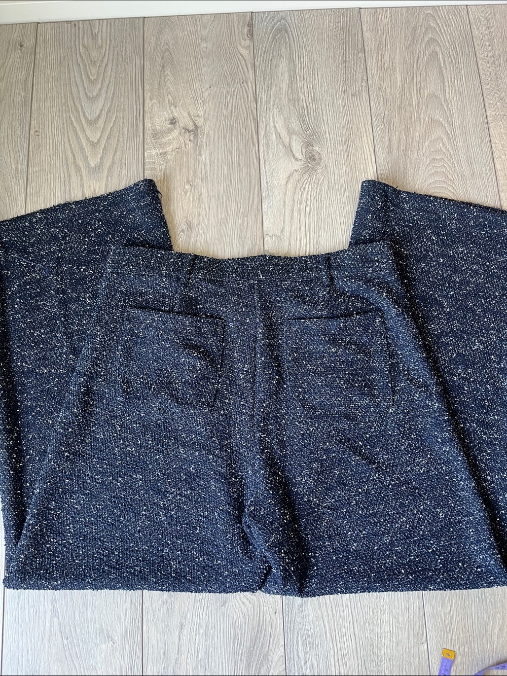 H&M Bouclé Tweed High Rise Wide Leg Pants Navy Blue Size Large - Picture 5 of 9